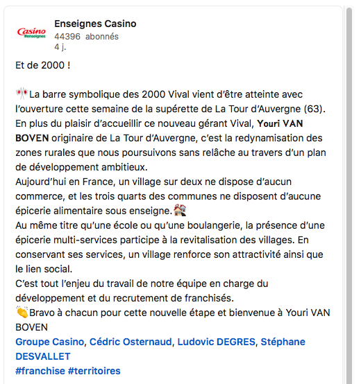 Le Groupe Casino annonce l’ouverture du 2000ème Vival en France